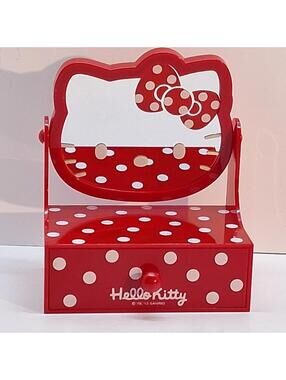 Hello Kitty Mini Vanity Mirror With a Storage Drawer 2013 Red, White Pokadots